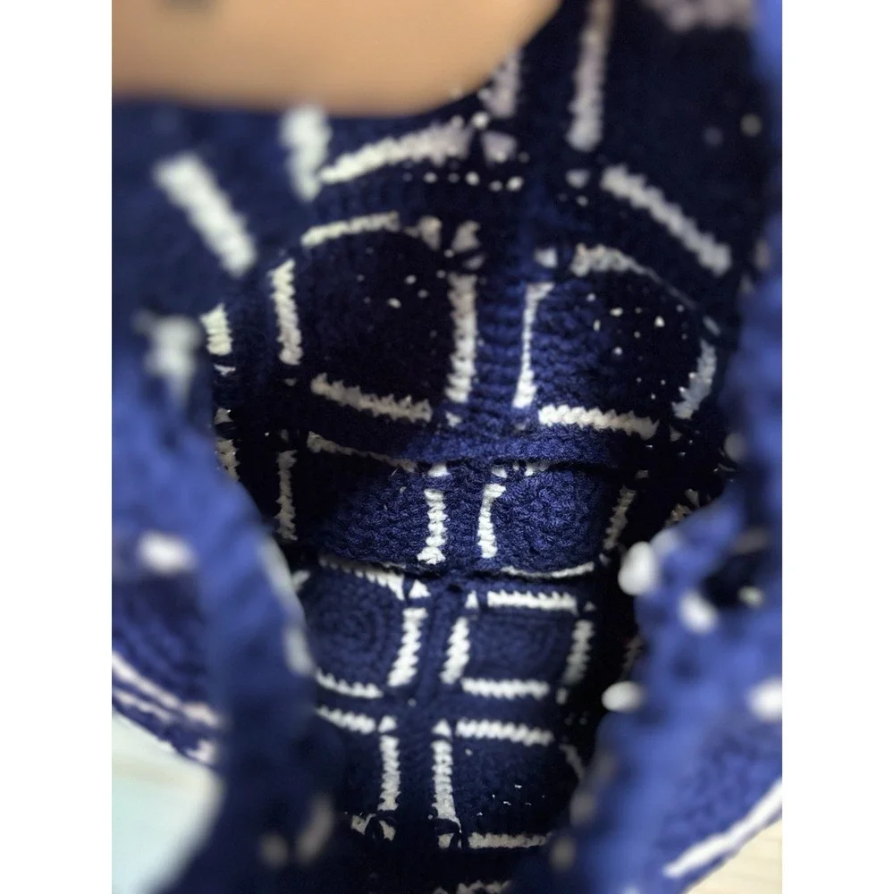 Granny‎ Square Purse Blue/White Handmade Crocheted Medium Size No Lining/pockets